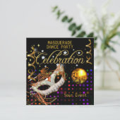 Invitation MASQUERADE Black Gold Dance Party Disco Ball (Debout devant)