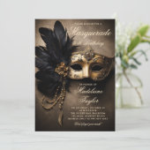 Invitation Masquerade Black Gold Mask Moody 50e anniversaire (Debout devant)