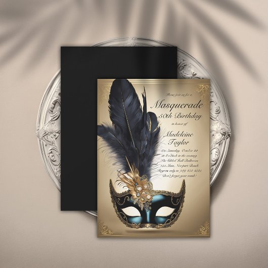 Invitation Masquerade Black Gold Venice Mask 50e anniversaire
