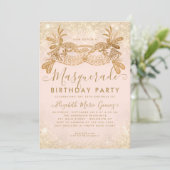 Invitation Masquerade Blush Rose Gold Parties scintillant fêt (Debout devant)