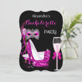 Invitation Masquerade Champagne Bachelorette Hot Pink l2 (Debout devant)