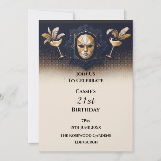 Invitation Masquerade Cocktail Navy Or (Devant)