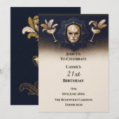 Invitation Masquerade Cocktail Navy Or (Devant / Derrière)