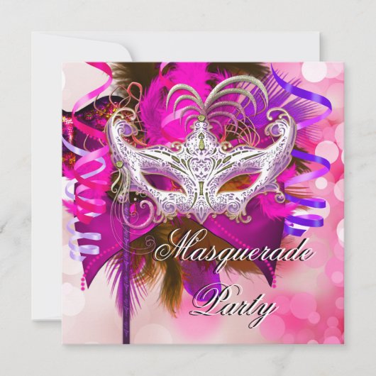 Invitation Masquerade de fête Masque noir violet rose Mardi G (Devant)