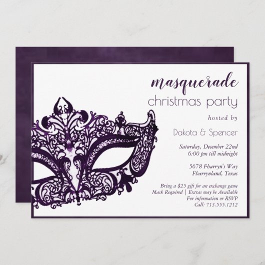 Invitation Masquerade de masque violet | Mardi Gras Fête (Devant / Derrière)