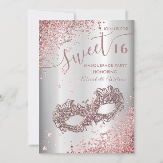 Invitation Masquerade diamant luxe rose or doux 16 Invi (Devant)