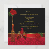 Invitation Masquerade élégante Black Red Rose Gold Party (Dos)