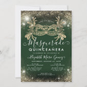 Invitation Masquerade Emerald Green Gold Parties scintillant  (Devant)