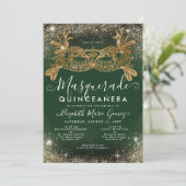 Invitation Masquerade Emerald Green Gold Parties scintillant  (Debout devant)