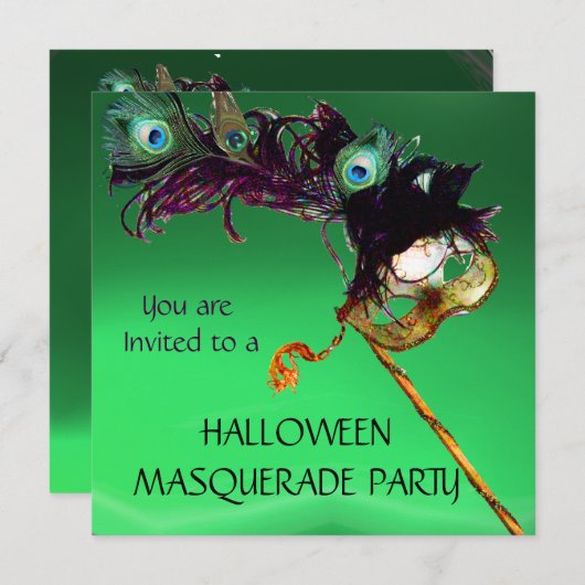 Invitation MASQUERADE EMERALD, Green Orange (Devant / Derrière)