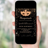 Invitation Masquerade en or noir fête d'anniversaire luxe