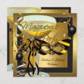 Invitation Masquerade Fabrique Zebra Masque Or Anniversaire (Devant / Derrière)