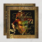 Invitation Masquerade Fabuleux 50 Gold Black fête d'anniversa (Devant / Derrière)