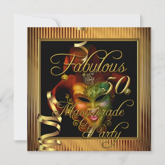 Invitation Masquerade Fabuleux 50 Gold Black fête d'anniversa (Devant)