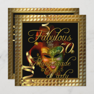 Invitation Masquerade Fabuleux 50 Gold Black fête d'anniversa