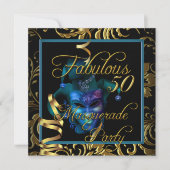 Invitation Masquerade Fabuleux 50 Gold Blue fête d'anniversai (Devant)