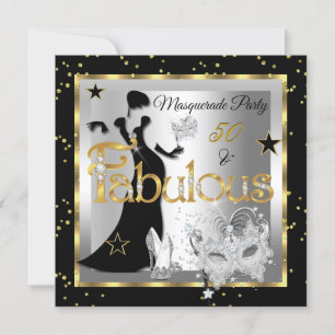 Invitation Masquerade Fabuleux 50 Party Gold Argent Noir