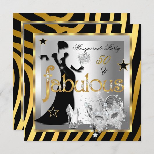 Invitation Masquerade Fabuleux 50 Zebra Gold Silver Black 2 (Devant / Derrière)