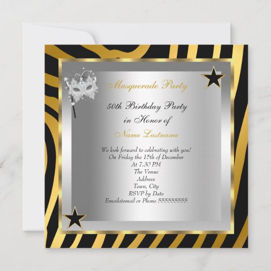 Invitation Masquerade Fabuleux 50 Zebra Gold Silver Black 2 (Dos)