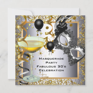 Invitation Masquerade Fabulous 30ème Argent Noir Fête