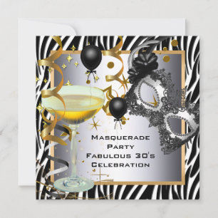 Invitation Masquerade Fabulous 30ème Zèbre Argent Noir Or