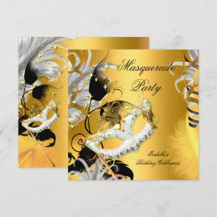 Invitation Masquerade fête Anniversaire Masque Black Gold