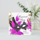 Invitation Masquerade fête Anniversaire rose Masque noir blan (Debout devant)