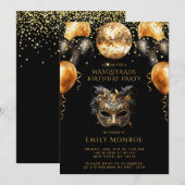 Invitation Masquerade fête d'anniversaire Black Gold Parties  (Devant / Derrière)