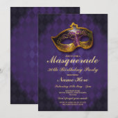 Invitation Masquerade fête d'anniversaire Gold Purple Masque  (Devant / Derrière)