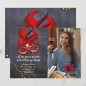 Invitation Masquerade fête d'anniversaire Gold Red Mask Photo (Devant / Derrière)