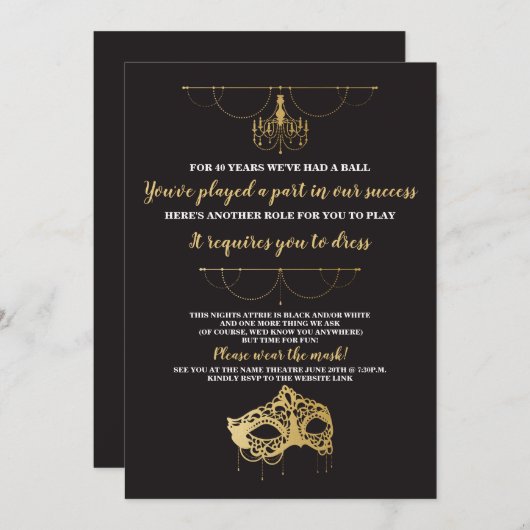 Invitation Masquerade fête d'anniversaire Masque Gold Invitat (Devant / Derrière)