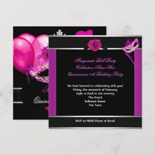 Invitation Masquerade Fête d'anniversaire Quinceanera Rose