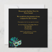 Invitation Masquerade fête d'anniversaire Turquoise Blue Gold (Dos)