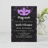 Invitation Masquerade fête noir violet parties scintillant lu (Debout devant)