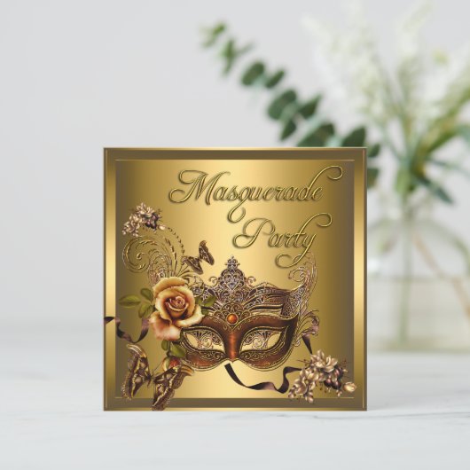 Invitation Masquerade fêtes Masques or noir Anniversaire (Debout devant)