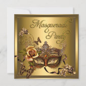 Invitation Masquerade fêtes Masques or noir Anniversaire (Devant)