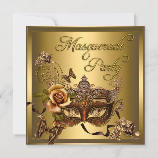 Invitation Masquerade fêtes Masques or noir Anniversaire (Devant)