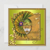 Invitation Masquerade fêtes Masques or noir Anniversaire (Devant)