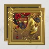 Invitation Masquerade fêtes Masques or noir Anniversaire (Devant / Derrière)