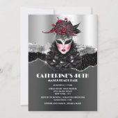 Invitation Masquerade filles bal anniversaire élégant masques (Devant)