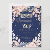 Invitation Masquerade, Fleurs Bleues Étoiles RSVP (Devant)