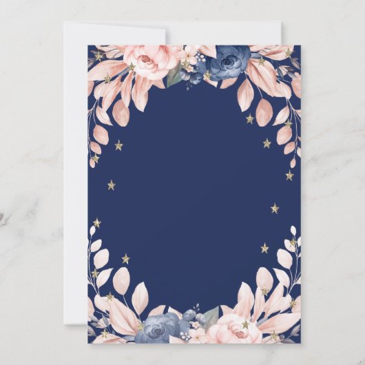 Invitation Masquerade, Fleurs Bleues Étoiles RSVP (Dos)