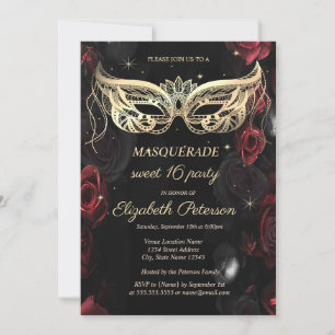 Invitation Masquerade Fleurs Rouges Sombres Gothique Douze Se