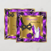 Invitation Masquerade Gold Abstrait Purple Magenta Haut talon (Devant / Derrière)