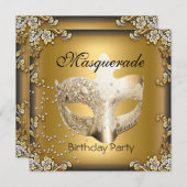 Invitation Masquerade Gold Black fête d'anniversaire (Devant / Derrière)