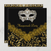 Invitation Masquerade Gold Black Hot Glamour fête d'anniversa (Devant / Derrière)