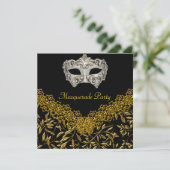 Invitation Masquerade Gold Black Hot Glamour fête d'anniversa (Debout devant)