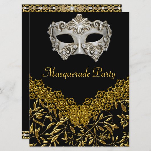 Invitation Masquerade Gold Black Hot Glamour fête d'anniversa (Devant / Derrière)