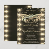 Invitation Masquerade Gold Diamonds Lights Sweet 16  (Devant / Derrière)