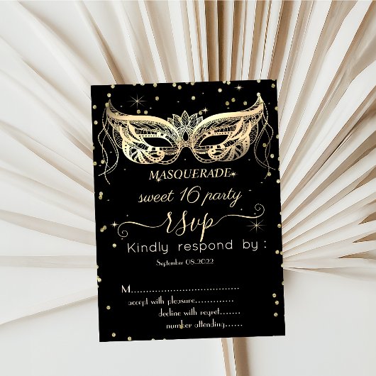 Invitation Masquerade Gold Diamonds Sweet 16 RSVP